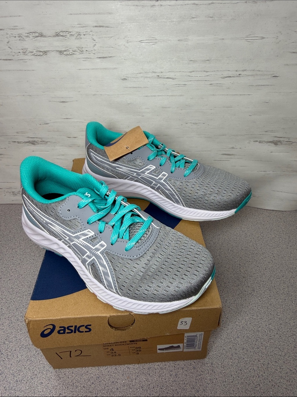 ASICS girl’s Gray and Teal Athletic Running Shoes